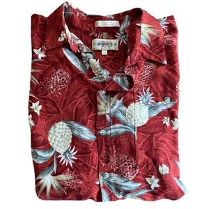 Campia Moda Vintage Hawaii Shirt Size Large Dark Red Palm Frond Pineapple Aloha